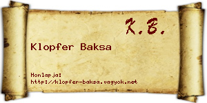Klopfer Baksa névjegykártya
